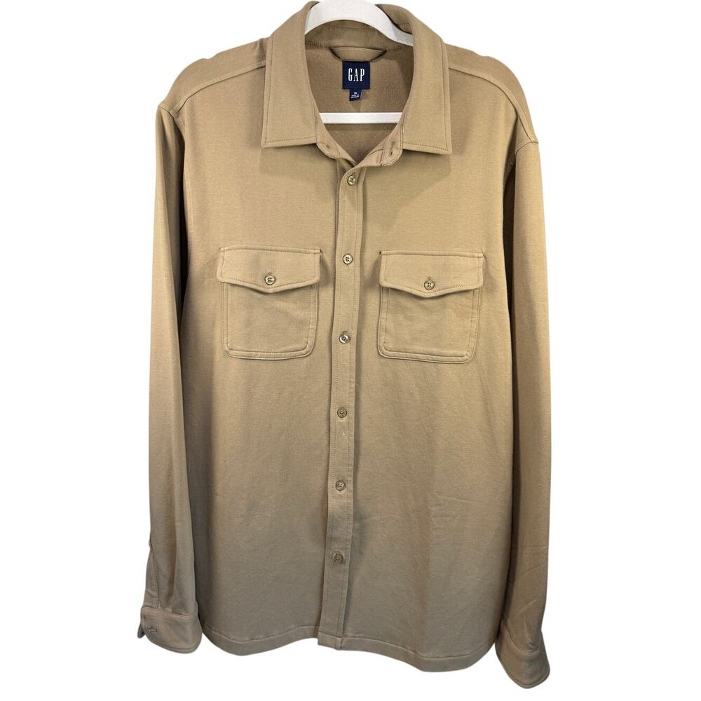 Gap Men's Long Sleeve Heavy Knit Button Up Shacket Shirt Size‎ XL Beige